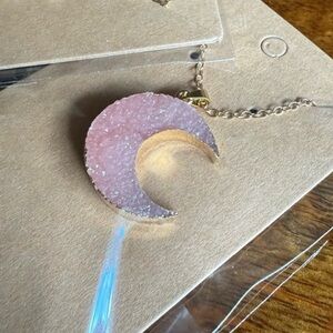 Whimsigoth Crescent Moon Hippie Bohemian
Necklace Pink Gold Tone